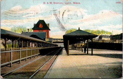 MA, Lynn - B and M Station, Railroad depot - 1911 postcard - BP0022