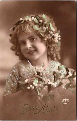 People - Girl -young sweet smile with lighter hair in short ringlets RPPC - BP0098