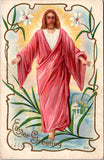 Easter - Christ in pink, with his arms outstretched - Nash postcard - C04320