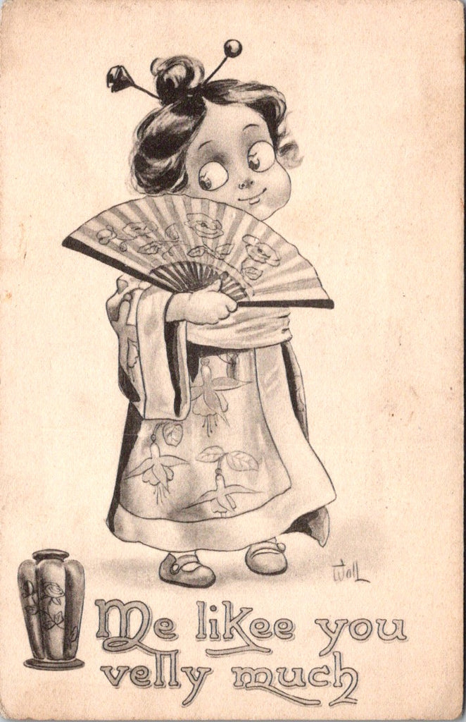 Valentine postcard - ME LIKEE YOU VELLY MUCH - Wall card - C06219