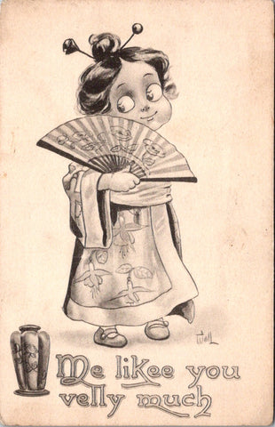 Valentine postcard - ME LIKEE YOU VELLY MUCH - Wall card - C06219
