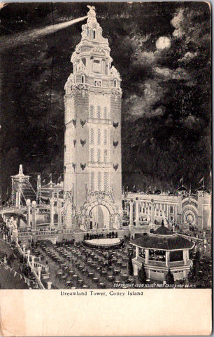 NY, CONEY ISLAND - Dream Land tower at night postcard - C06342