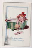 Greetings - Misc - Inexpensive summer resort - girl in tub postcard - C06577