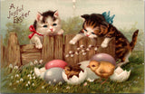 Easter - A Joyful Easter - kittens, chicks just hatching postcard - C06741