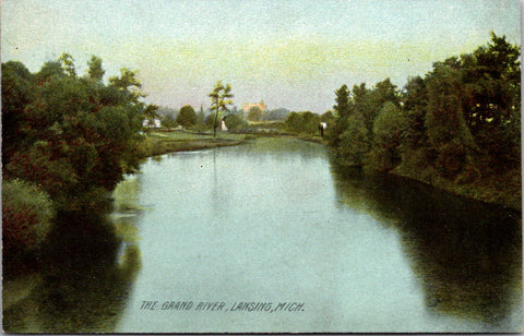 MI, LANSING - Grand River with a few buildings - Rotograph postcard - C08033