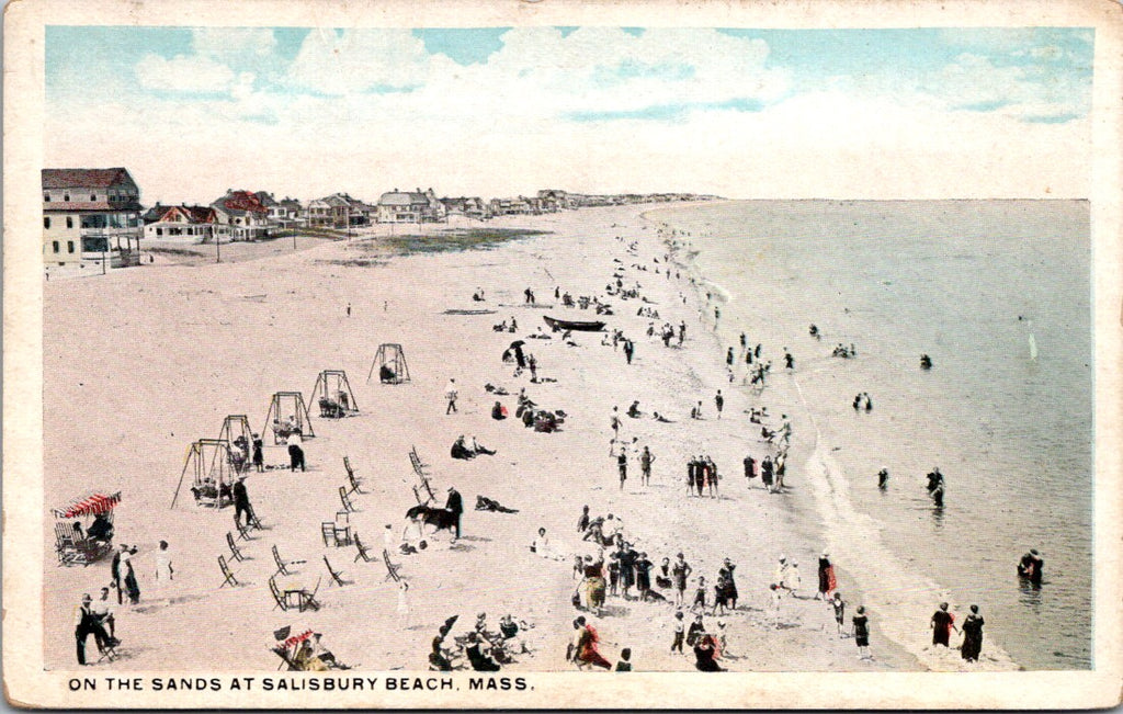 MA, SALISBURY - Beach scene, buildings, people, swinging chairs (original SOLD) C08104