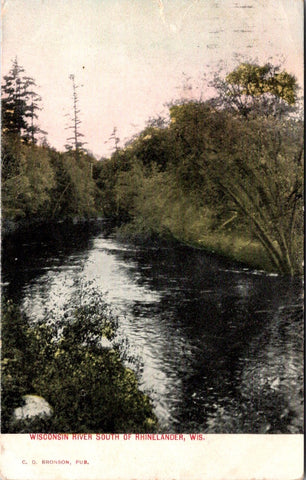 WI, Rhinelander - River to the south of - C D Bronson pub postcard - C08220