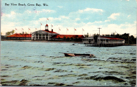 WI, Green Bay - Bay View Beach, buildings - Green Bay Postcard Co - C08234
