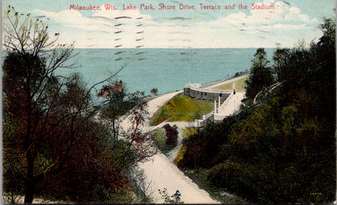 WI, Milwaukee - Lake Park, Shore Dr, Terrace at Stadium 1910 postcard - C08241