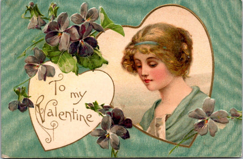 Valentine postcard - TO MY VALENTINE - Woman looking down - C08767