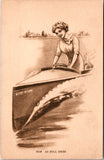 People - Female postcard - Young woman in MERRY WIDOW boat - C17160