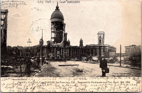 CA, San Francisco - City Hall after the Earthquake - 1907 postcard - C17216