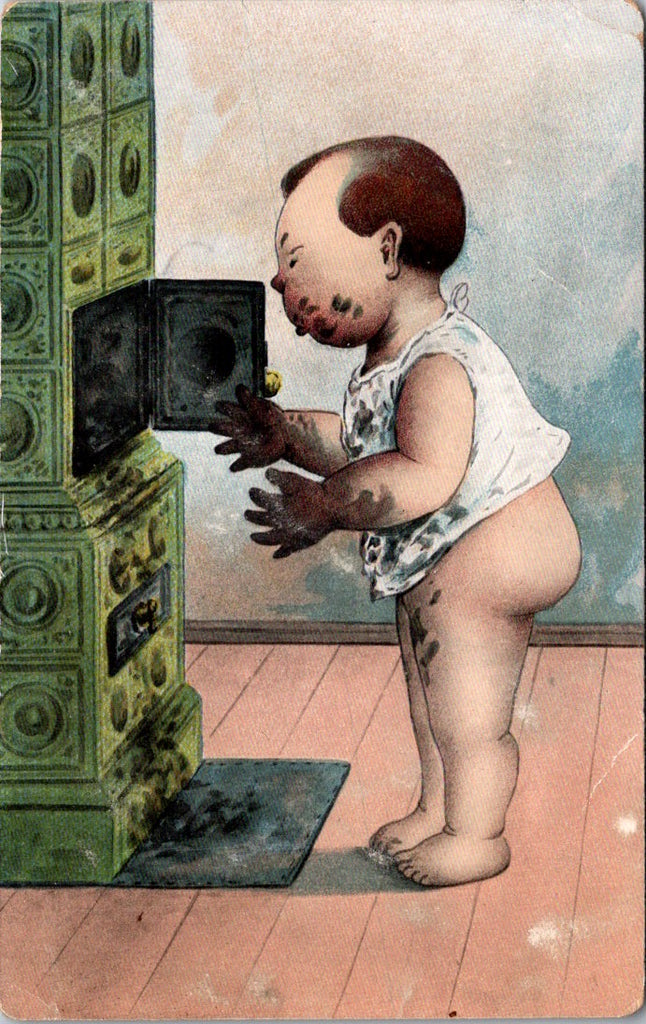 Greetings - Misc - Little boy w/no pants on, covered in coal dust postcard - C17472