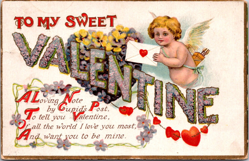 Valentine postcard - TO MY SWEET VALENTINE - cupid - C17568