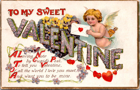 Valentine postcard - TO MY SWEET VALENTINE - cupid - C17568