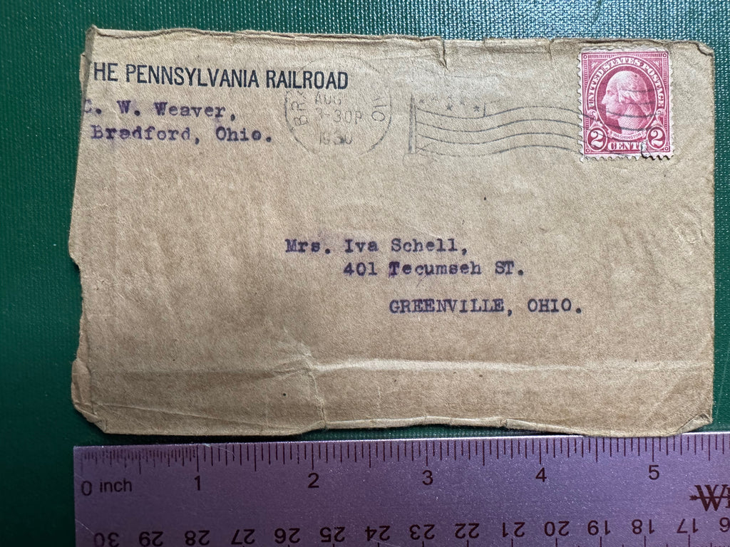 OH, Bradford - PENNSYLVANIA RAILROAD 1930 letter, envelope- C17705