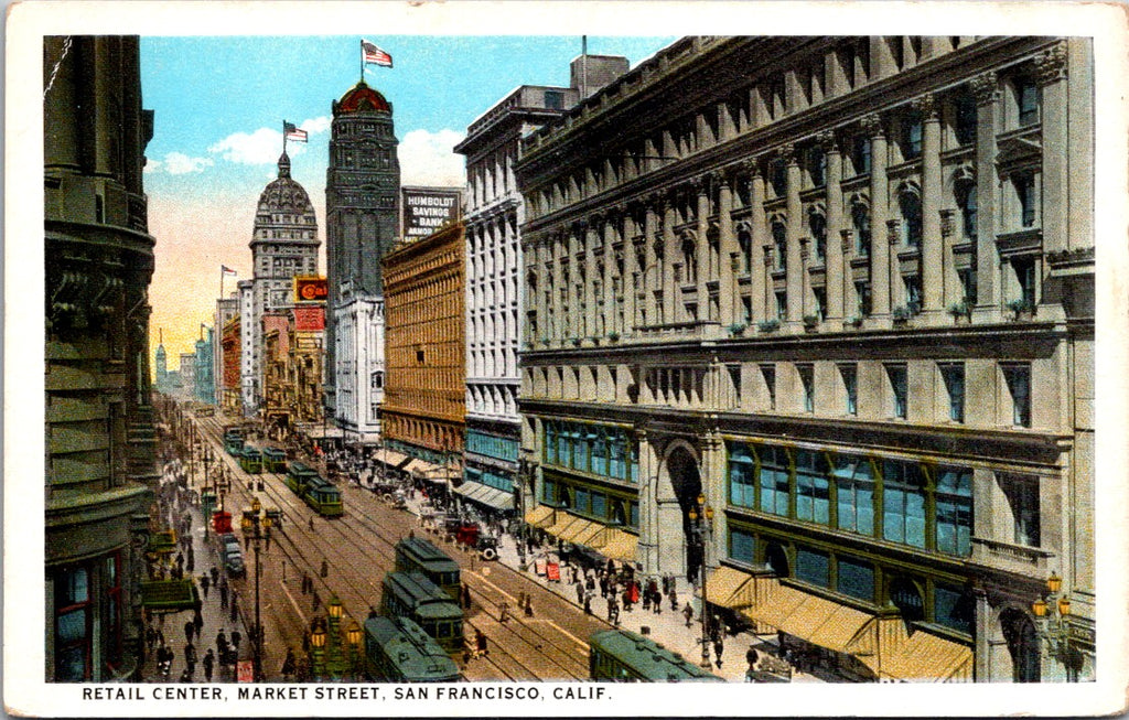 CA, SAN FRANCISCO - Market St scene, Humbolt Savings Bank sign postcard - CP0075