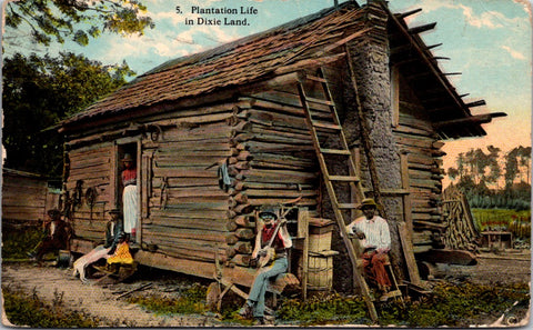 Black Americana - Plantation Life, people, log home, ladder etc postcard - CP050