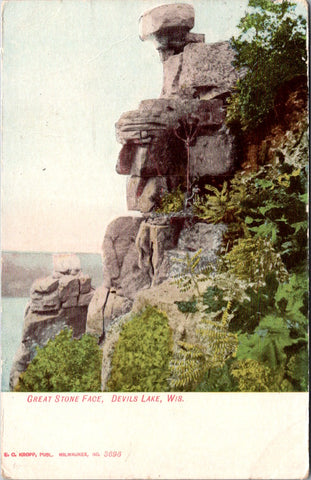 WI, DEVILS LAKE - Great Stone Face close up - E C Kropp postcard - CP0535