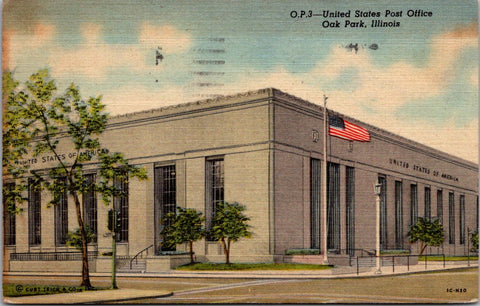 IL, OAK PARK - Post Office, PO - 1953 postcard - CP0550