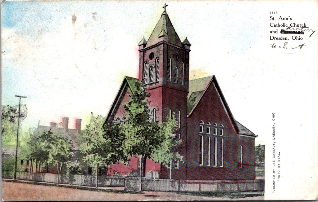 OH, Dresden - St Anns Catholic Church - 1908 postcard - CP0551