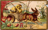 Easter - Anthropomorphic chick driving cart pulled by rabbit postcard - CP0792
