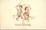 Easter - boy and girl with pussy willows in their hands postcard - CP0794