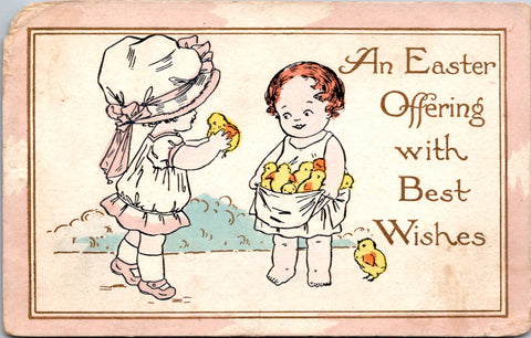 Easter - two little kids holding chicks postcard - CP0795