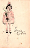Easter - Young girl, pink dress holding a Lily in a pot postcard - CP0798