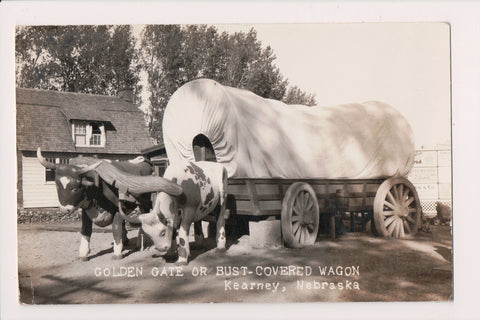 NE, KEARNEY - Covered Wagon - Golden gate or bust RPPC - CR0636
