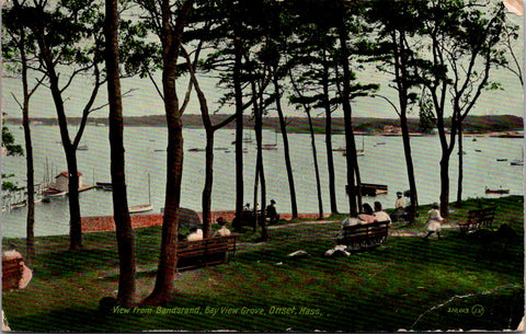 MA, ONSET - Bay View Grove view from bandstand, people, dock postcard - CR0650