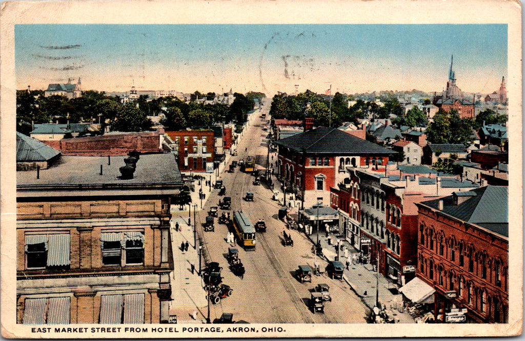 OH, AKRON - East Market St Bird Eye view - 1916 East Akron Station flag cancel -