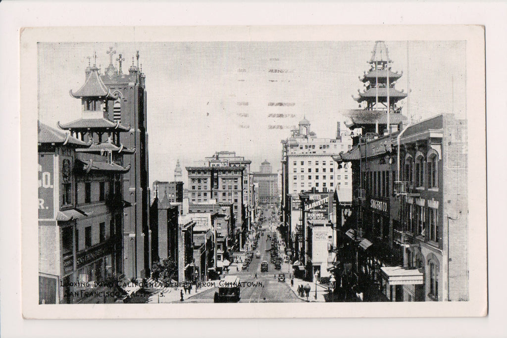 CA, SAN FRANCISCO - California St scene, Helvetia Hotel, Hotel Lafayette postcar