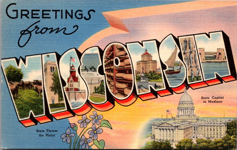 WI, WISCONSIN - Large Letter Greetings from postcard - D05031
