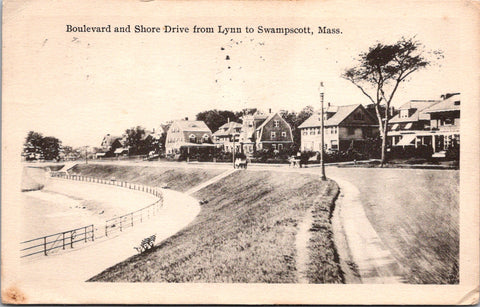 MA, Swampscott - Boulevard, shore drive (with houses) - 1918 postcard - D05321