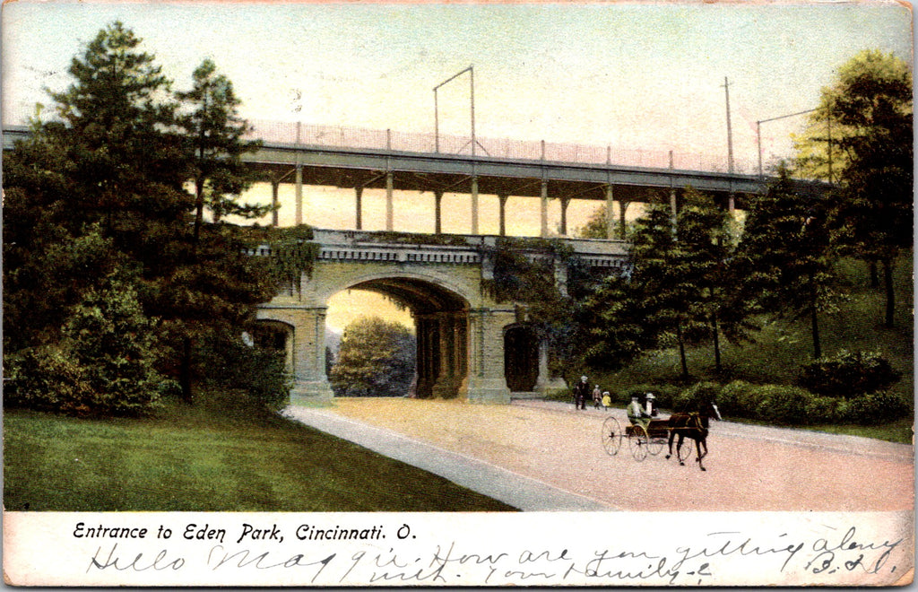 OH, Cincinnati - Eden Park Entrance, 2 level bridge postcard - D05395