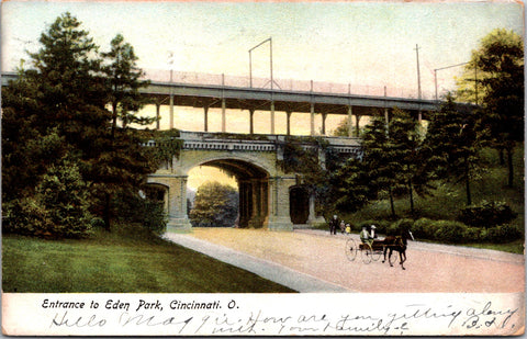 OH, Cincinnati - Eden Park Entrance, 2 level bridge postcard - D05395
