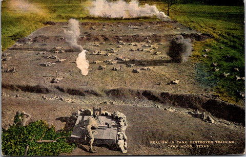 TX, Camp Hood - Tank Destroyer Training, men on the ground postcard - D05426