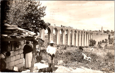 Foreign postcard - LOS REMEDIOS, Mexico - Acueducto, pig on leash RPPC - D06108