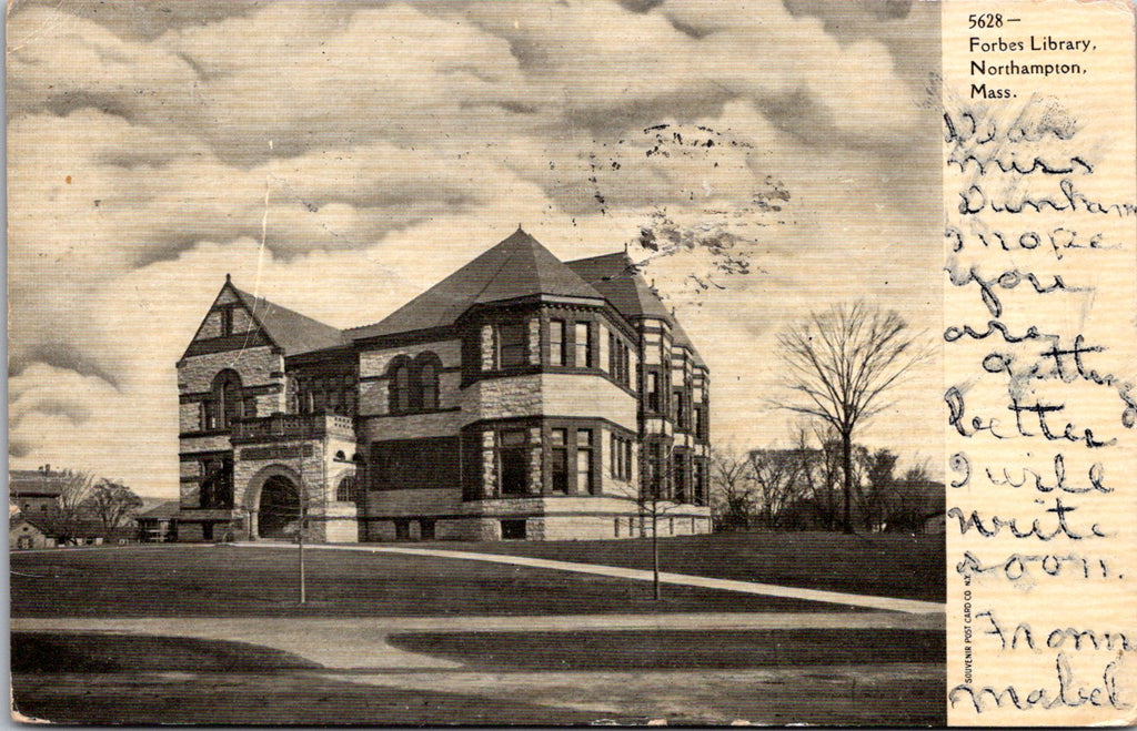 MA, NORTHAMPTON - Forbes Library - clear flag killer postmark on postcard - D061