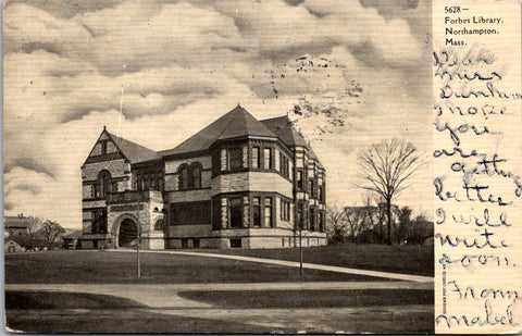 MA, NORTHAMPTON - Forbes Library - clear flag killer postmark on postcard - D061