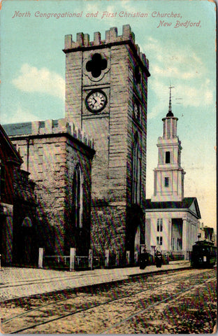 MA, NEW BEDFORD - North Congregational and First Christian Churches postcard - D