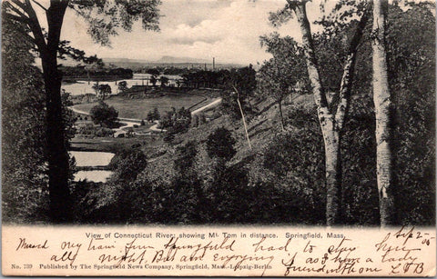 MA, Springfield - view of Connecticut river and area thru the trees postcard