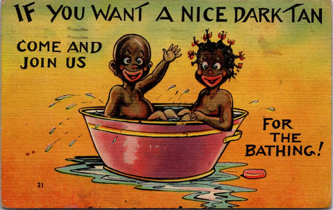 Black Americana - African American boy and girl in bathing tub postcard  - D07076