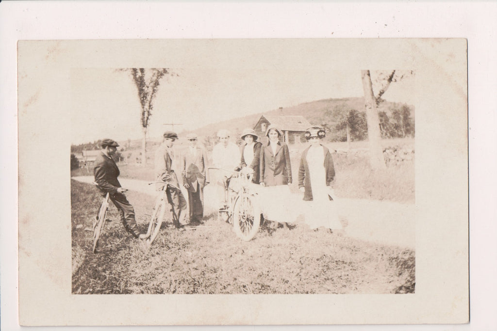 Unknown Location - 3 bikes, one may be an Indian bike?? - RPPC postcard - D07116