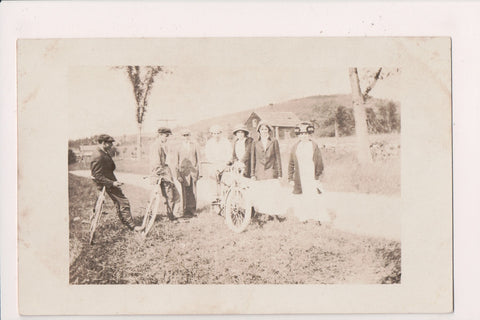 Unknown Location - 3 bikes, one may be an Indian bike?? - RPPC postcard - D07116