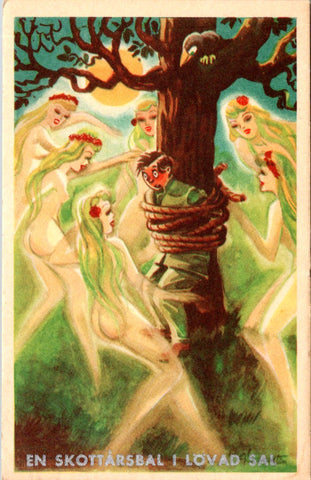 Greetings - Misc - Fantasy naked ladies, man tied to a tree postcard - D17262