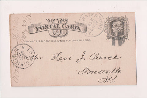 NY, WATERTOWN - 1882 Liberty Postal Card - Wagon Co - D17279