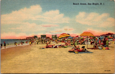 NJ, SEA BRIGHT - Beach Scene linen postcard (original SOLD) D17287