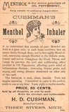 MI, THREE RIVERS - H D CUSHMAN advertising for Menthol Inhaler - D17459